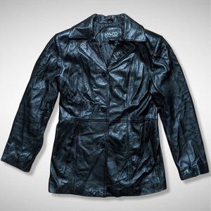 NY & CO Black 100% Leather Jacket 3 Button
